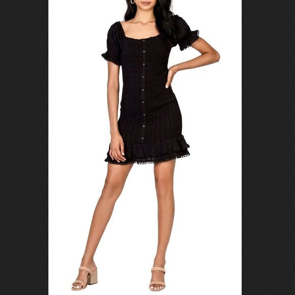 Lost + Wander Black Aria Smocked Puff Sleeve Babydoll Dress Size XS - Picture 1 of 6